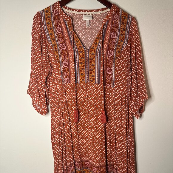 Knox Rose | Burnt Orange Bohemian Style Swing Dress | Size L - Picture 1 of 6